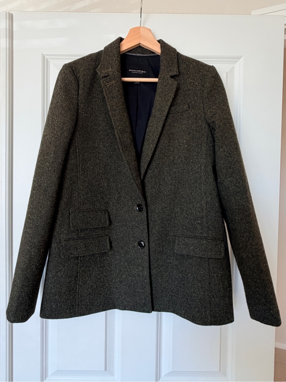 Banana Republic Speckled Olive Hacking Lined Jacket Blazer Wool Silk Blend Sz 2